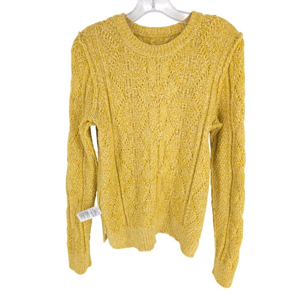Banana Republic Cable-Knit Crewneck Sweater Marled Yellow Preppy Cheery Cotton M - Picture 9 of 16